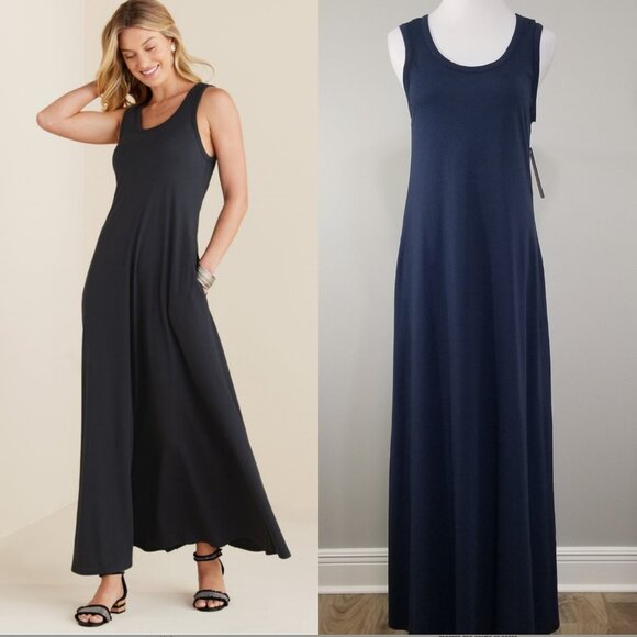 Nwt SOFT SURROUNDINGS Santiago Maxi Dress Size XS Sleeveless Scoop Neck Blue - Picture 1 of 11